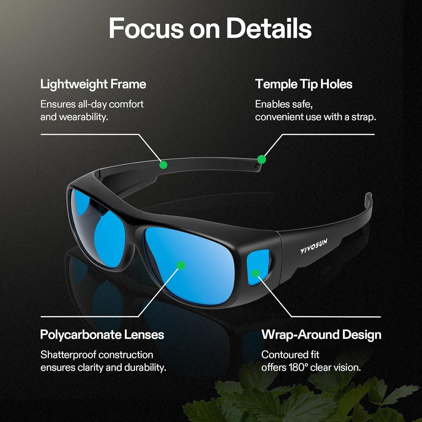 Indoor Hydroponics anti UVA and UVB Grow Room Glasses Goggles with Glasses Case, Blue