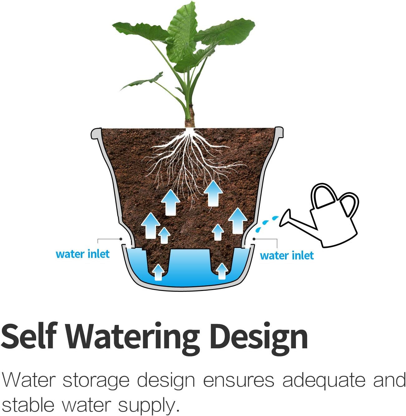 9.5 Inch Self Watering Planter Pot Set of 4 Long-Term Water Storage Plant Pot Deep Reservoir Planter Pot Container for House Plants, Flowers, Herbs, Succulents Home Decoration (Beige)