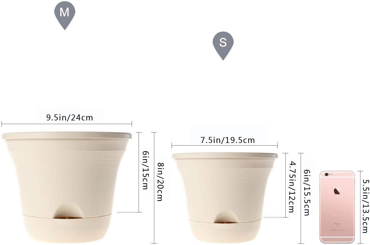 9.5 Inch Self Watering Planter Pot Set of 4 Long-Term Water Storage Plant Pot Deep Reservoir Planter Pot Container for House Plants, Flowers, Herbs, Succulents Home Decoration (Beige)