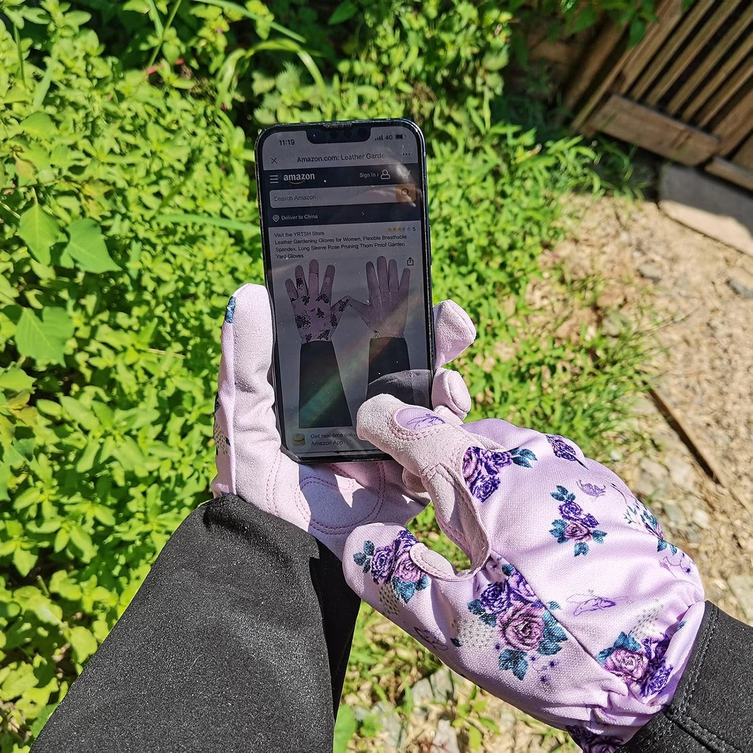 Women'S Medium Purple Leather Gardening Gloves, Protective and Flexible