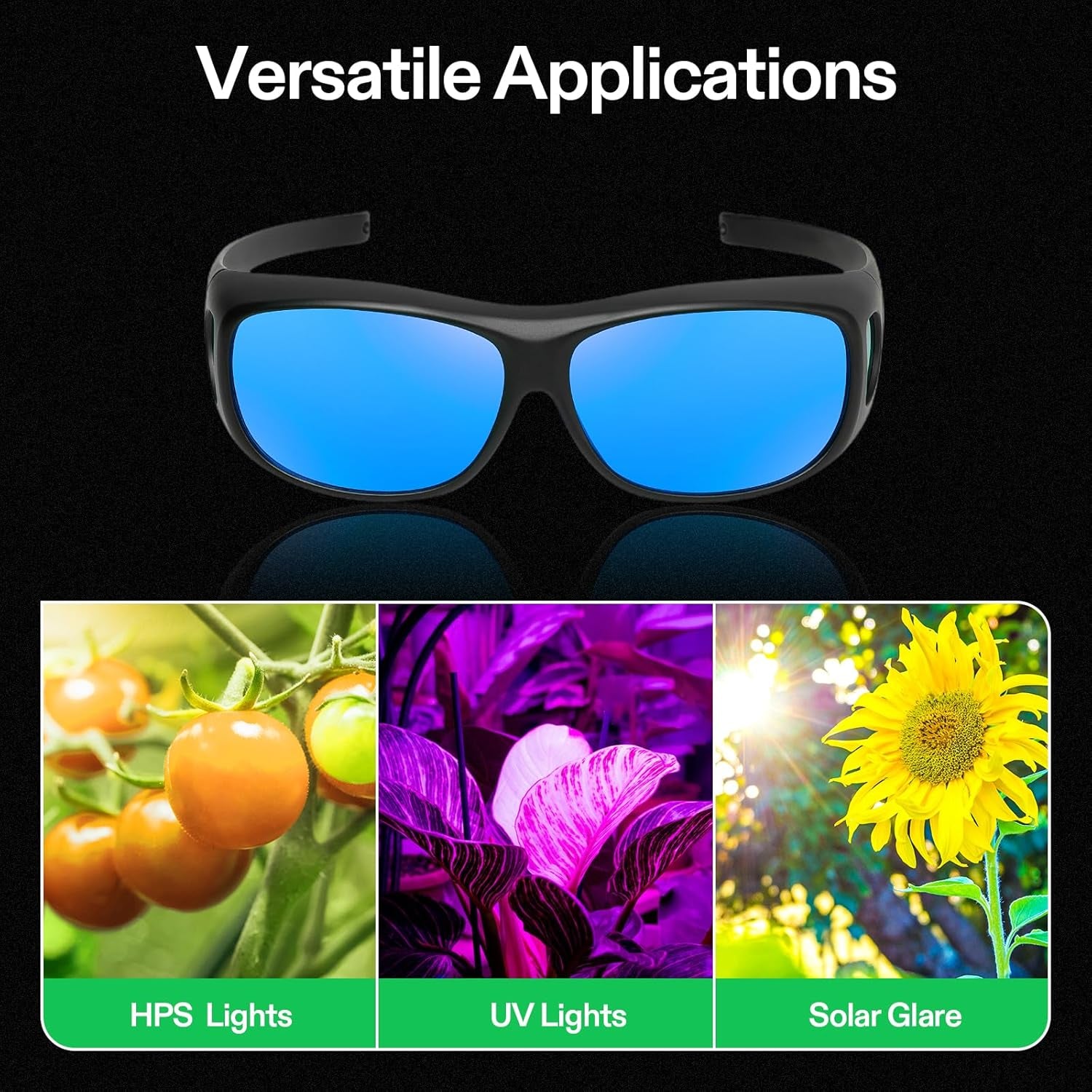 Indoor Hydroponics anti UVA and UVB Grow Room Glasses Goggles with Glasses Case, Blue