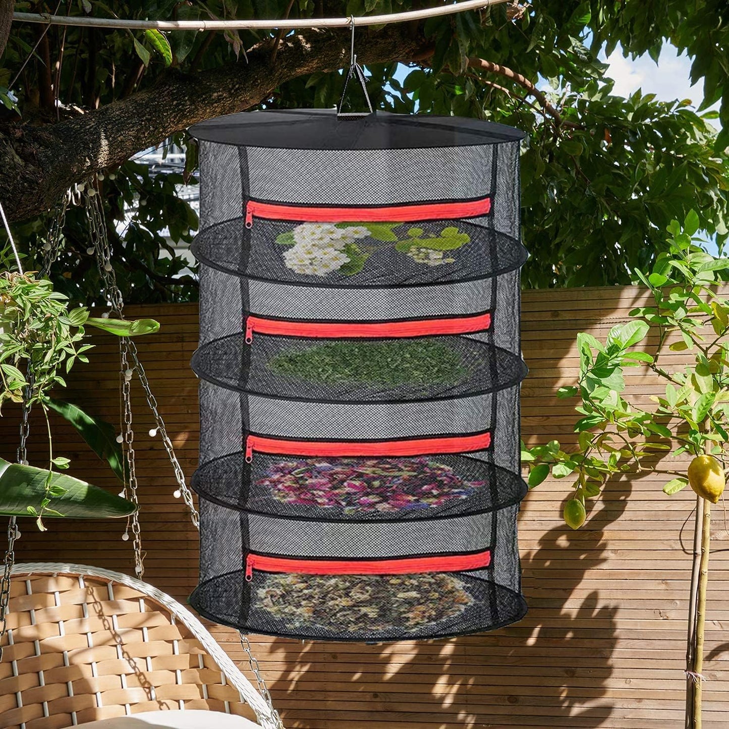 Herb Drying Rack Net 4 Layer Hanging Drying Rack Net with Zipper, 2Ft Plant Drying Rack Net with Pruning Scissors, Hook, for Drying Seeds, Herb, Bud, Hydroponic Plants