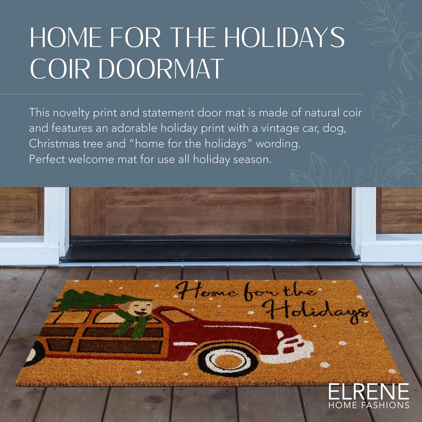 Home Fashions Farmhouse Living Coir Outdoor Doormat, Natural Entry Mat, Front Door Decor, 18" X 30", Home for the Holidays