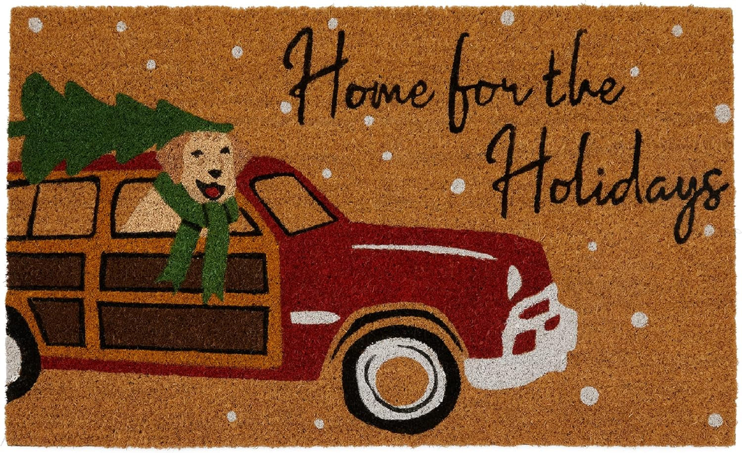 Home Fashions Farmhouse Living Coir Outdoor Doormat, Natural Entry Mat, Front Door Decor, 18" X 30", Home for the Holidays